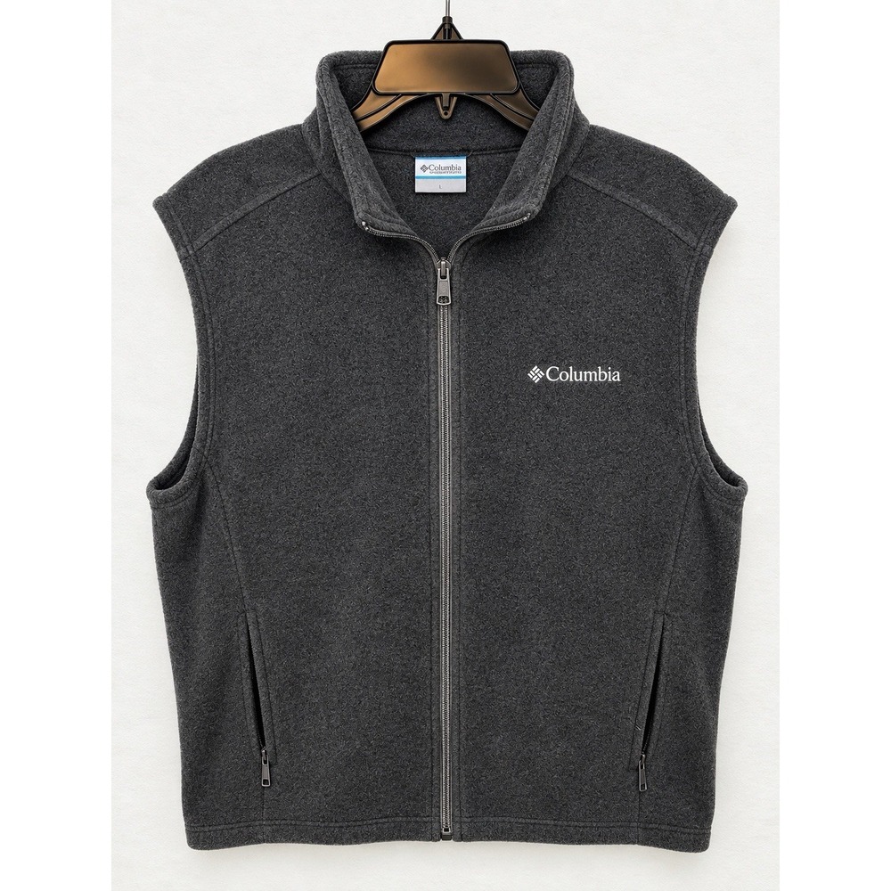 Columbia Sportswear Men's Large Gray Fleece Full Zip Vest Outdoor Hiking